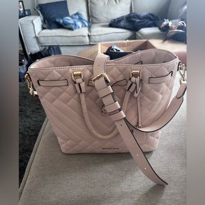 Michael Kors Soft Pink Blakely Medium Quilted Leather Bucket Bag w/ gold accent